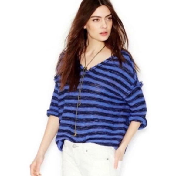 Free People Striped Spells Trouble Knit Sweater in Baja Size Medium - Picture 1 of 11